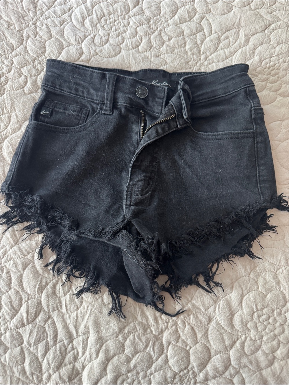 KanCan Black Frayed Hem High-Rise Denim Shorts